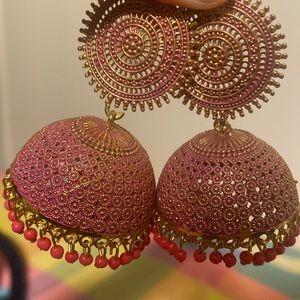 Brand New Pink and Gold Jhumka Earrings